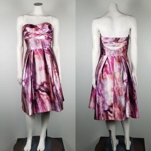 Pamella Roland Purple Pink Marble Midi Fit N Flare Wedding Strapless Dress Sz 6